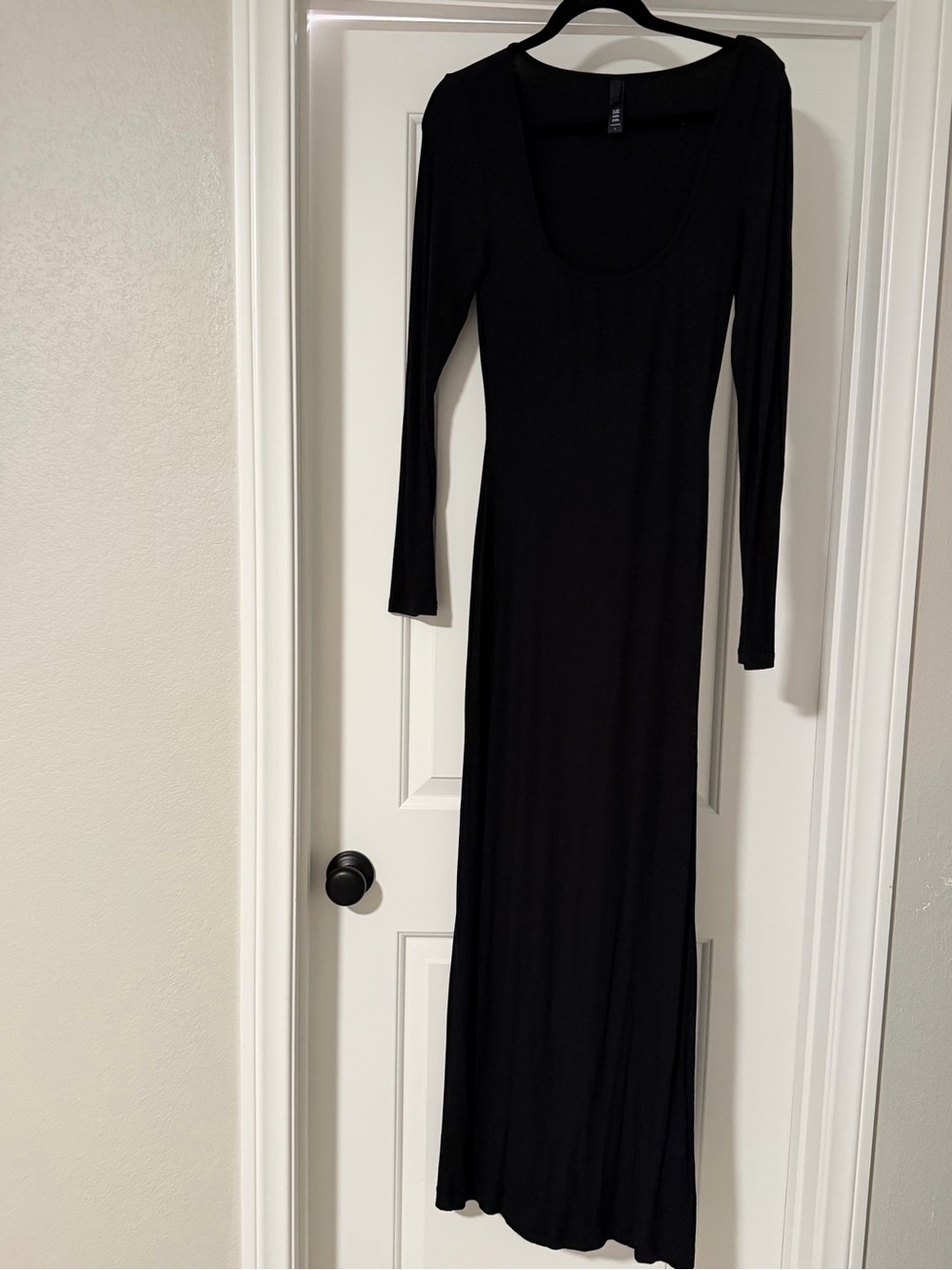 SKIMS Black Long Sleeve Scoop Neck Maxi Dress